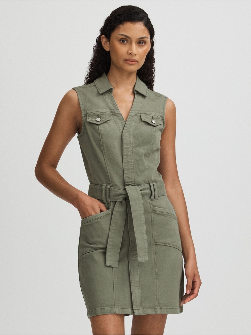 NWT PAIGE Kelsee Sleeveless Belted Utility Dress Jacket - Olive